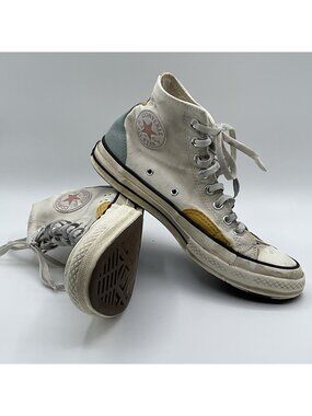 Converse Chuck 70 High Top Unisex Sneakers Size 10.5 White Yellow Distressed